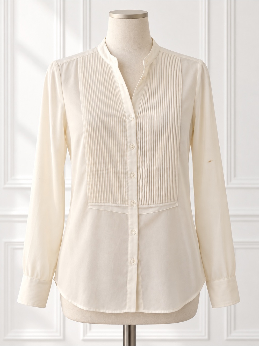 J. Crew Cream Pintuck Button-Front Blouse